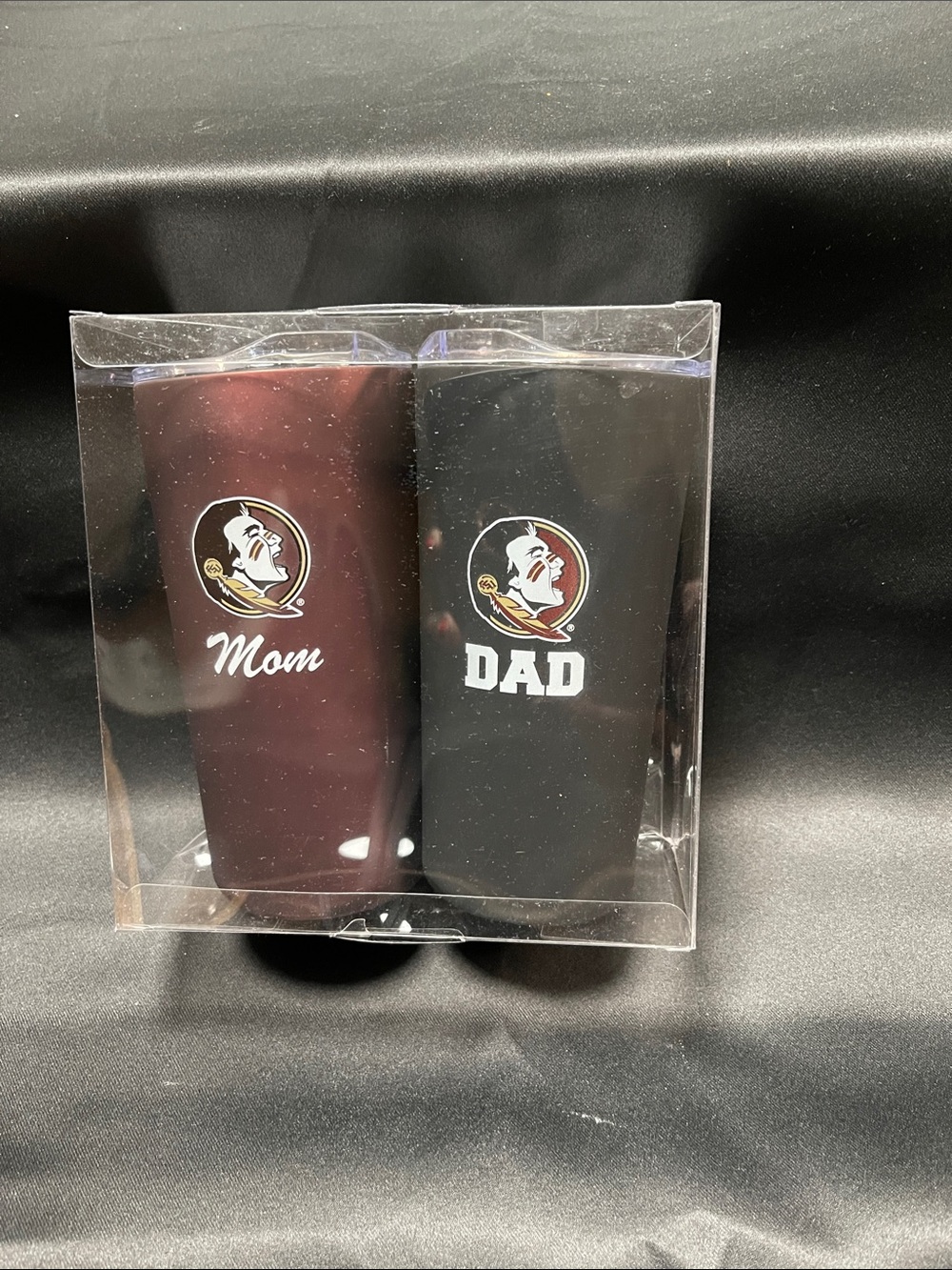 Mom & Dad Tumbler Set with Team Logo - Maroon and Black NWT